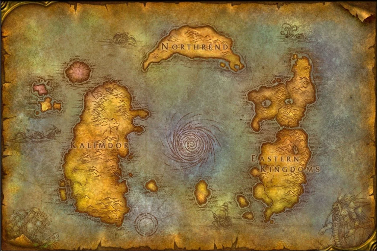World of Azeroth map showing Eastern Kingdoms and Kalimdor continents